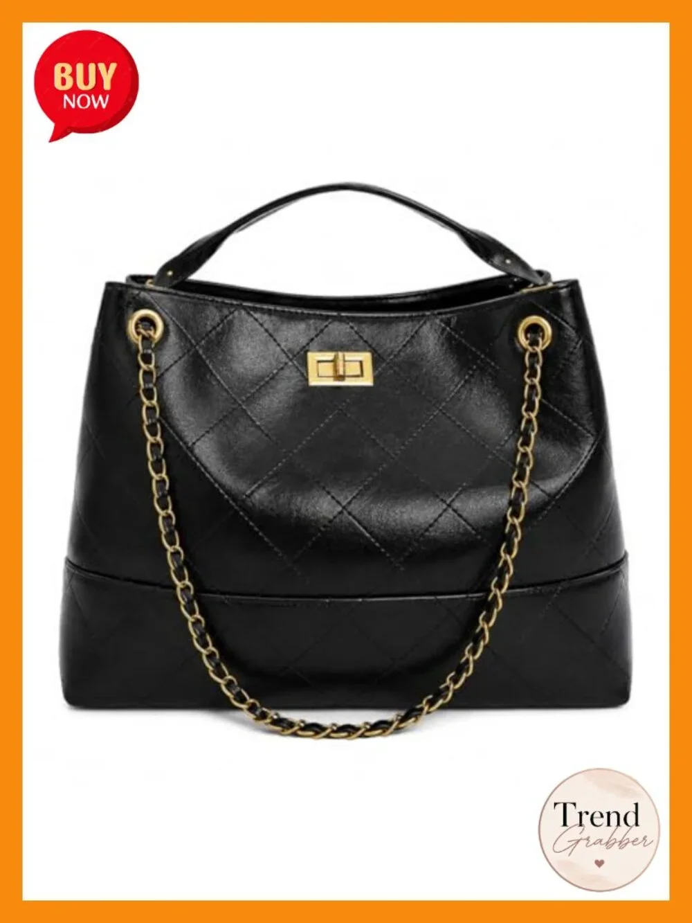 Quilted Faux Soft Leather Suede Tote Bag with Chain Strap Shoulder Handbag